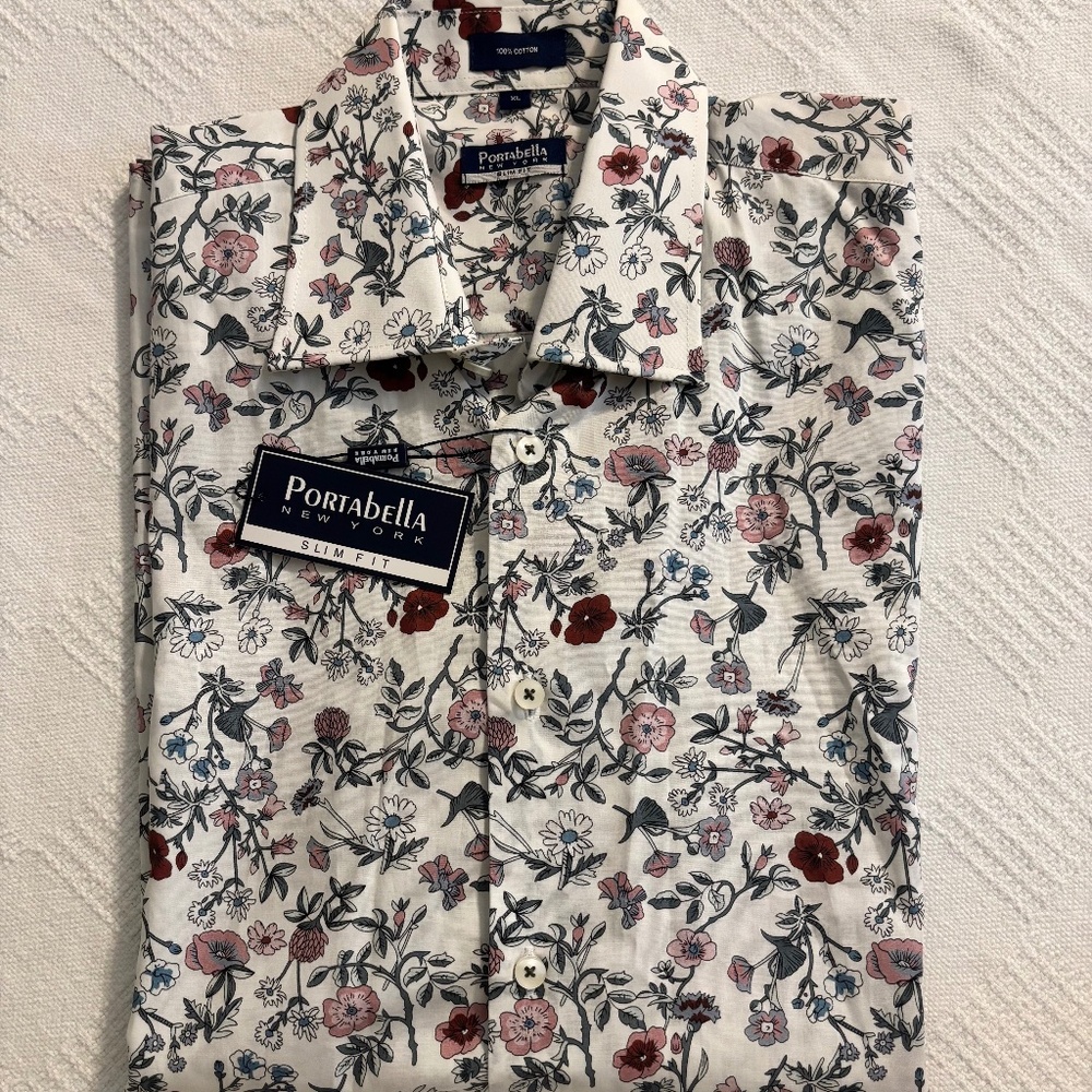Portabella New York Slim Fit Button Down Shirt Blush Multi X-Large